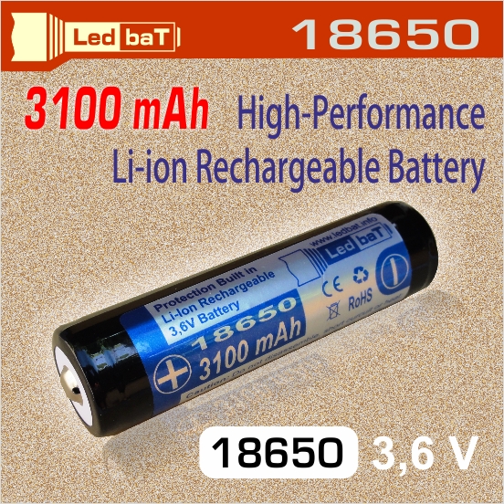 Ledbat 18650 / 3100mAh Li-Ion aku s OCHR transparent