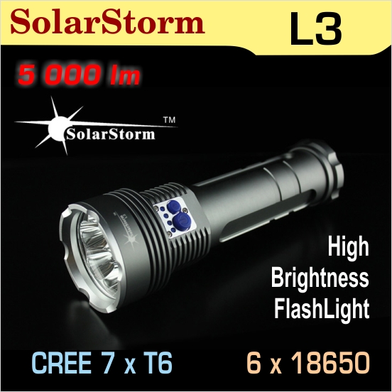 SolarStorm L3 LED baterka 7xT6, 2/4/6x18650