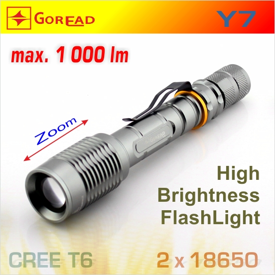 Goread Y7 LED baterka T6 Zoom, 2x18650