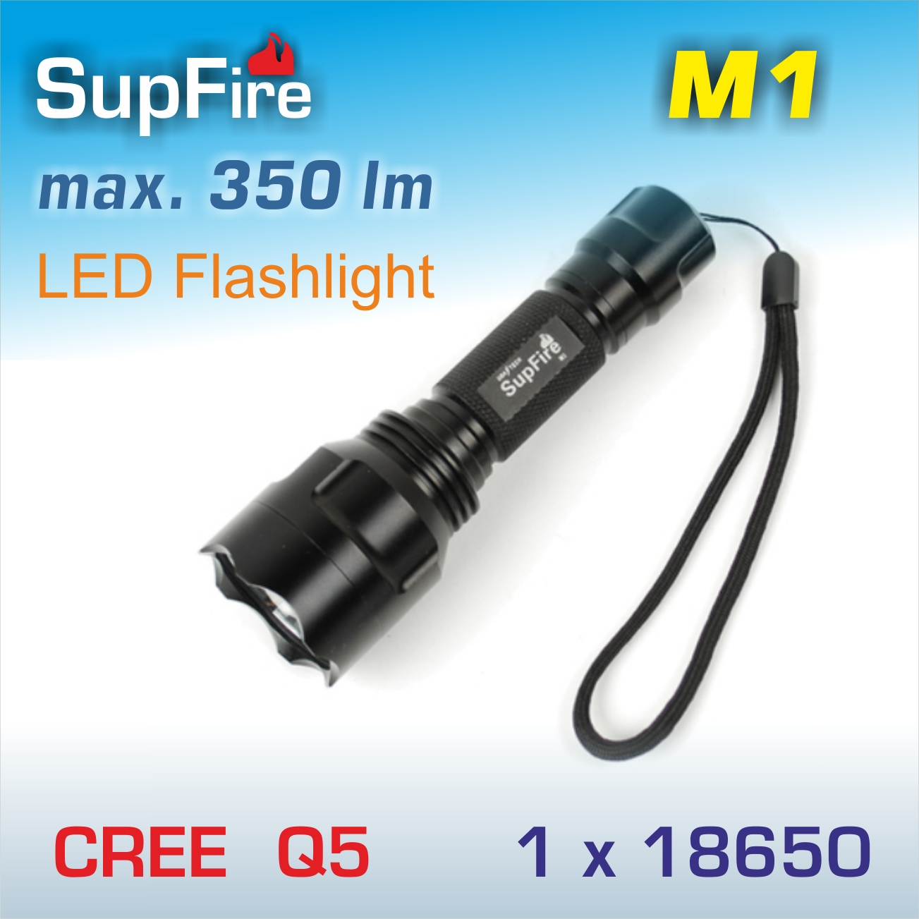 SupFire M1 LED baterka Q5 set, 1x18650