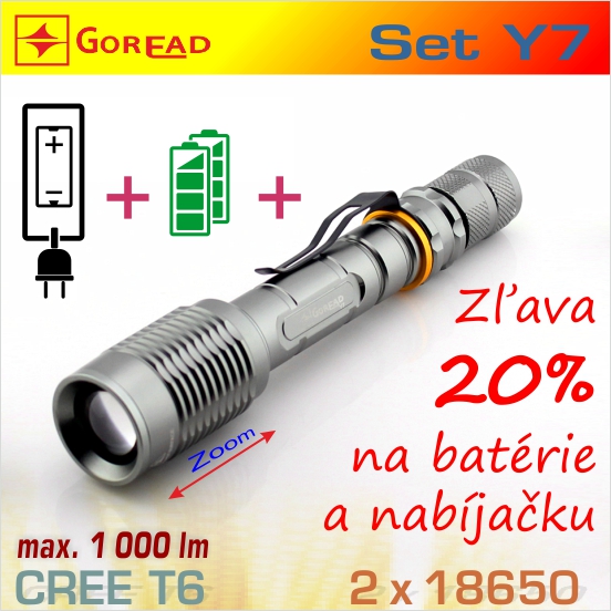 SET Y7 LED baterka + 2x BAT1834 + nabíjačka 