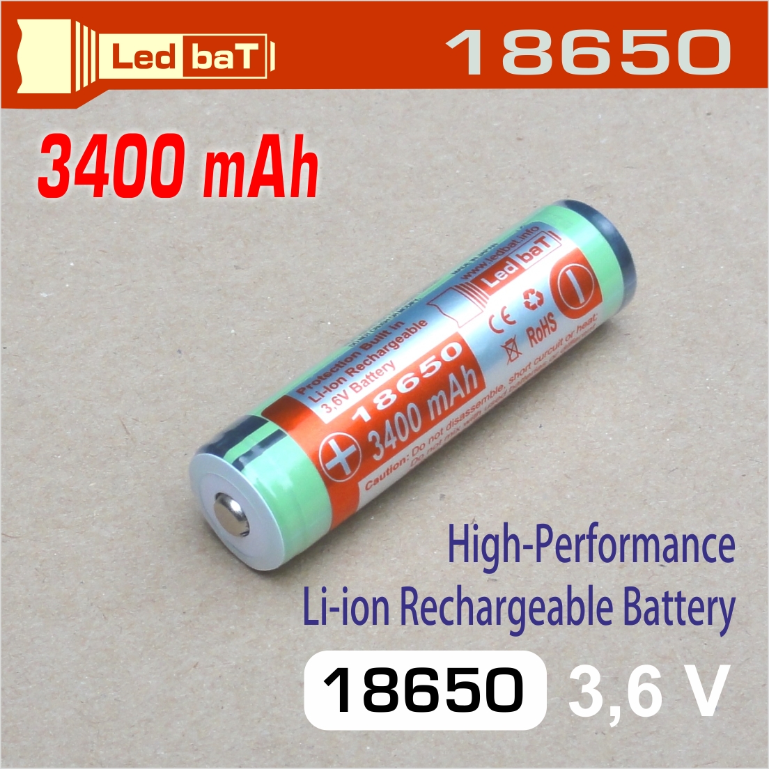 Ledbat 18650 / 3400mAh Li-Ion aku s OCHR transparent