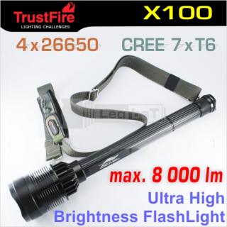 TrustFire X100 LED baterka 7xT6, 4x26650