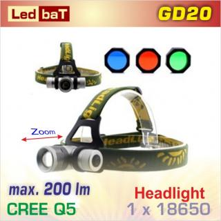 LedbaT GD20 čelovka Q5 Zoom, 1x18650