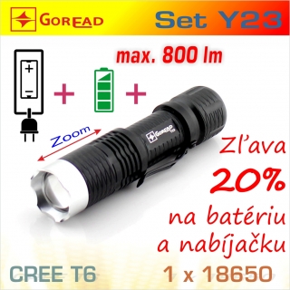 SET Y23 LED baterka + BAT1826 + nabíjačka
