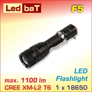 LedbaT F5 LED baterka T6 Zoom, 1x18650